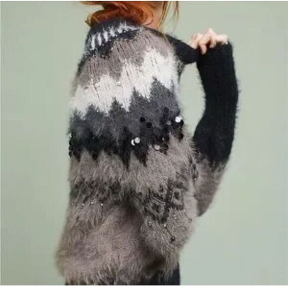 Sleeping on Snow Anthropologie cashmere blend fair aisle beaded sweater, gorgeou - Picture 4 of 15